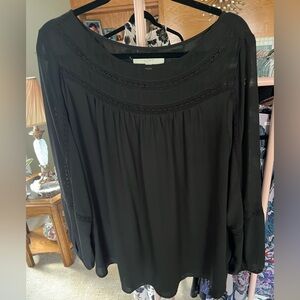 LOFT Black Relaxed Bib Collar Blouse
